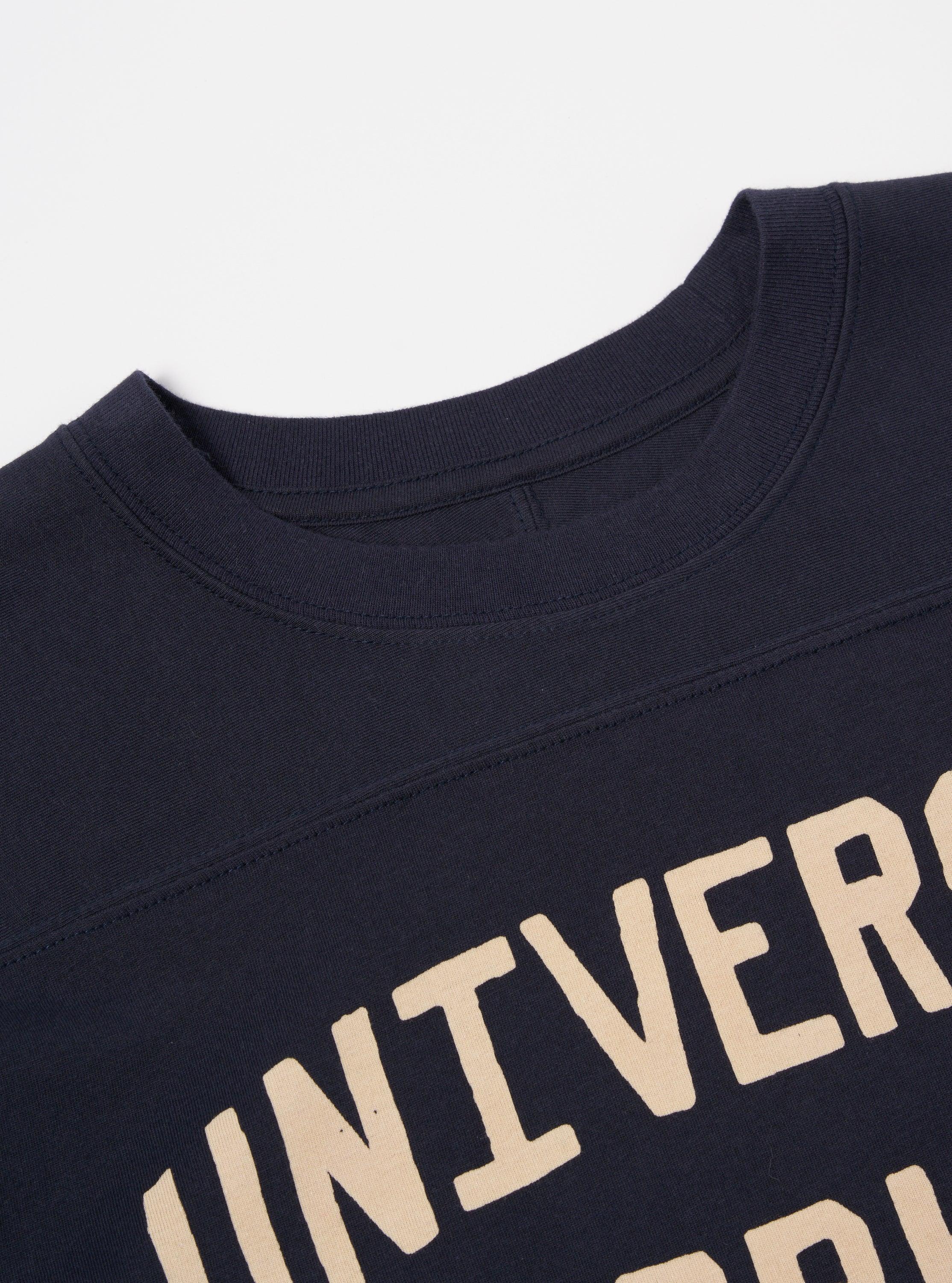 Universal Works Football T Shirt in Navy Single Jersey UW31 Product Image