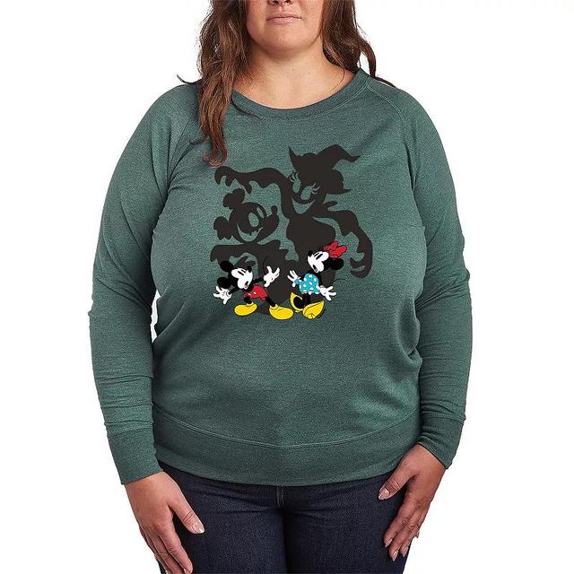 Disneys Mickey & Minnie Plus Size Halloween Shadows Lightweight French Terry Sweatshirt, Womens Grey Green Product Image