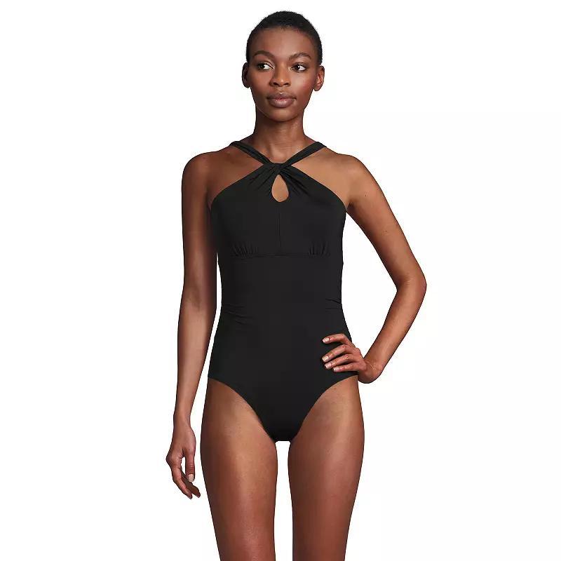 Lands End Womens High Neck to One Shoulder Multi Way One Piece Swimsuit Product Image