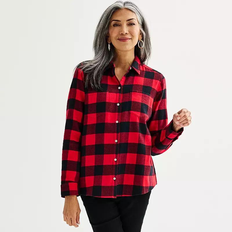 Petite Croft & Barrow The Extra Soft Plaid Flannel Shirt, Womens Purple Fall Plaid Product Image