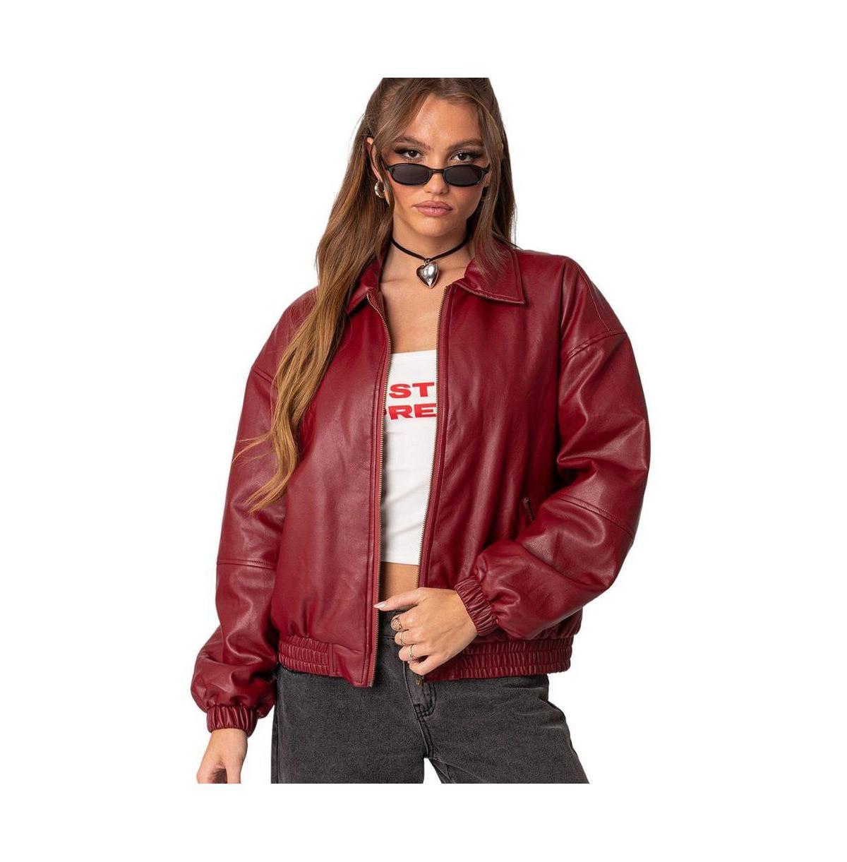 Womens Halley faux leather bomber jacket Product Image