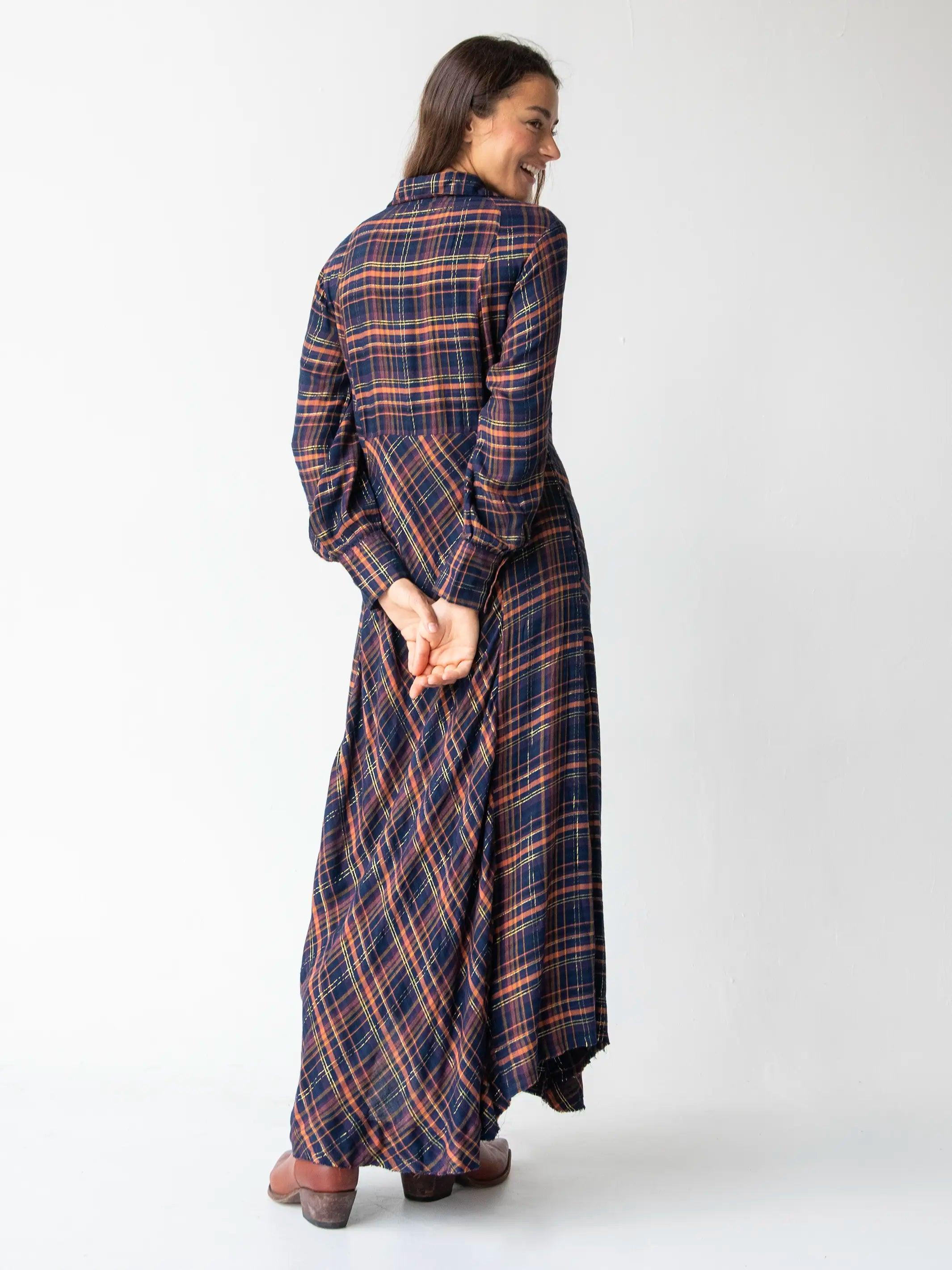 Hailee Maxi Dress - Navy Orange Plaid Product Image