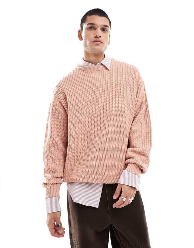 ASOS DESIGN knit oversized rib sweater in light pink Product Image