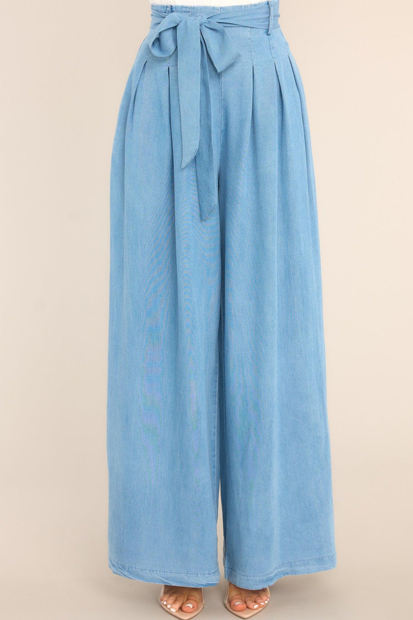 Coastal Couture Chambray Wide Leg Pants Blue Product Image