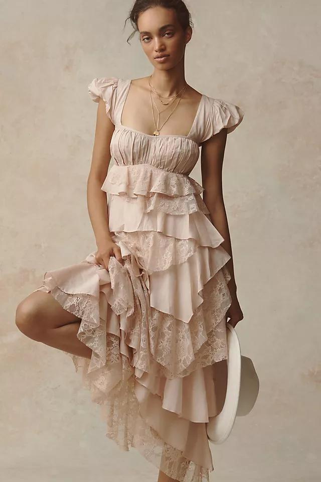 By Anthropologie Square-Neck Ruffle Midi Dress Product Image