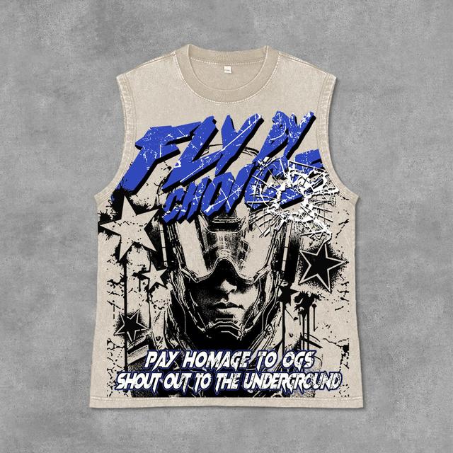 Fly By Choice Graphic Print Acid Washed Sleeveless Tank Top Product Image