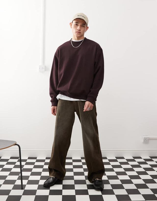 Weekday oversized heavyweight jersey sweatshirt in burgundy Product Image