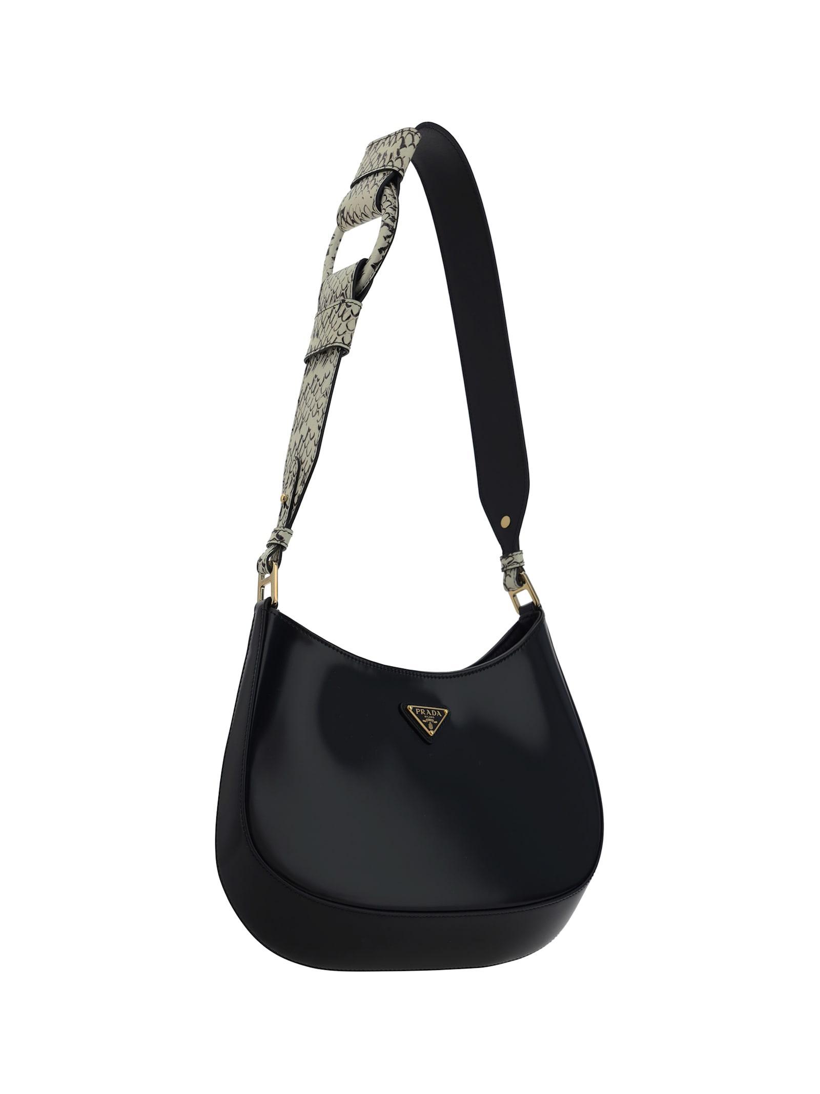 Cleo Black Leather Shoulder Bag With Rock Shoulder In Nero+roccia 1 Product Image