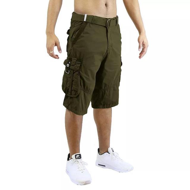 Mens Blu Rock Distressed Cargo Shorts With Belt Green Product Image