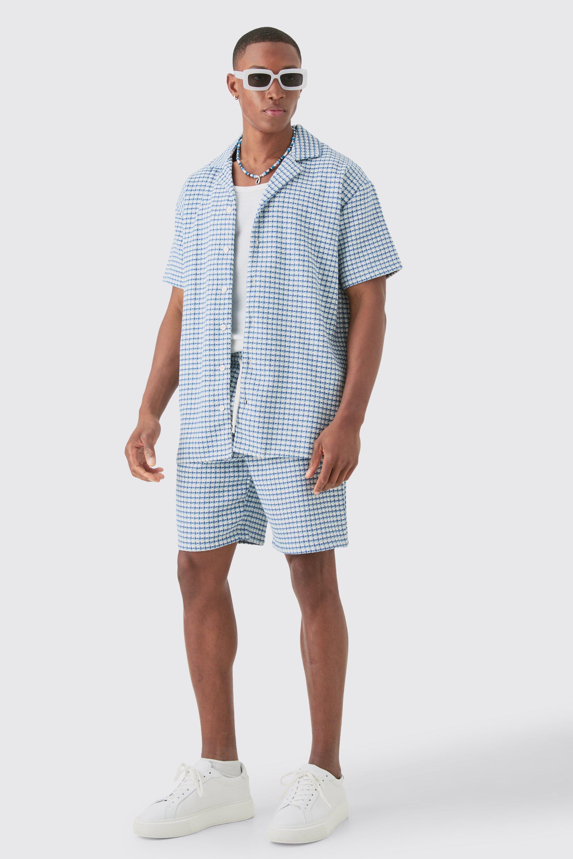 Short Sleeve Mini Houndstooth Oversized Shirt & Short | boohooMAN USA Product Image