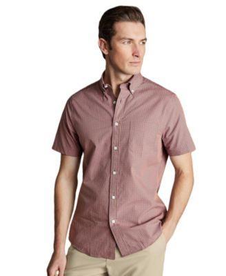 Charles Tyrwhitt Mens Slim Fit Light Button-Down Collar Non-Iron Stretch Poplin Mini Gingham Short Sleeve Shirt Product Image