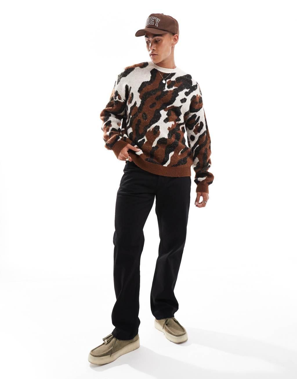 ASOS DESIGN relaxed knit brushed sweater in leopard print Product Image