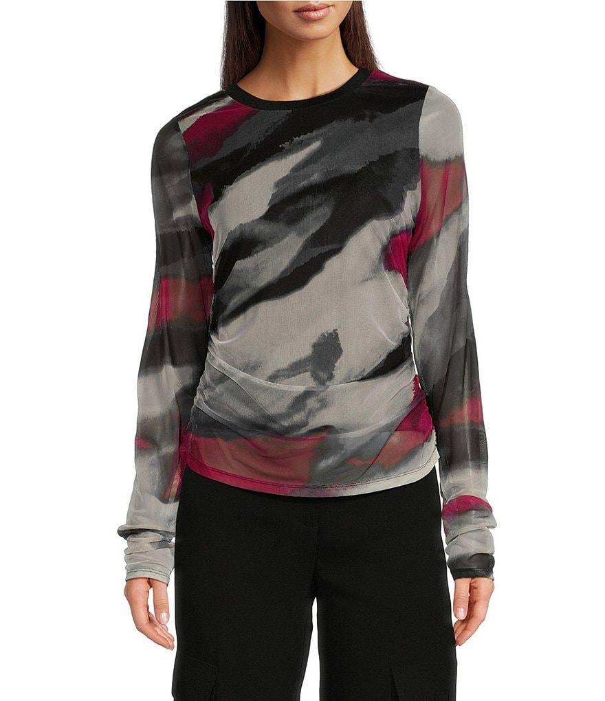 DKNY by Donna Karan Printed Mesh Crew Neck Long Sleeve Top Product Image