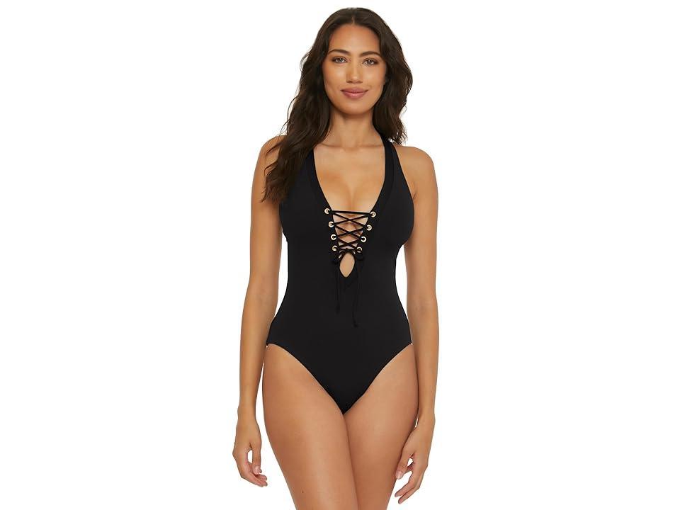 BECCA Modern Edge Corset Lace Up One-Piece Women's Swimsuits One Piece Product Image