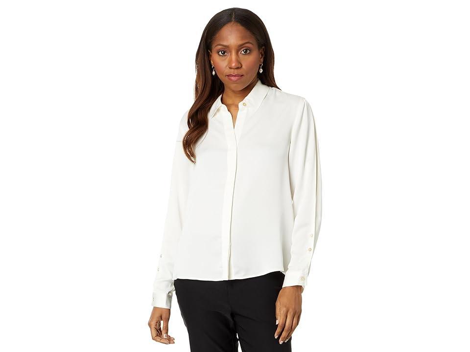 Womens Plus Size Satin Chiffon Button-Front Shirt product image