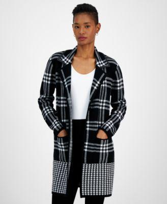 Kasper Womens Plaid Cardigan - Black Product Image