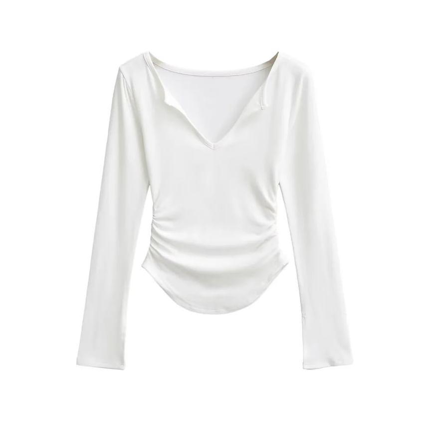 Long-Sleeve V-Neck Plain Crop Top product image