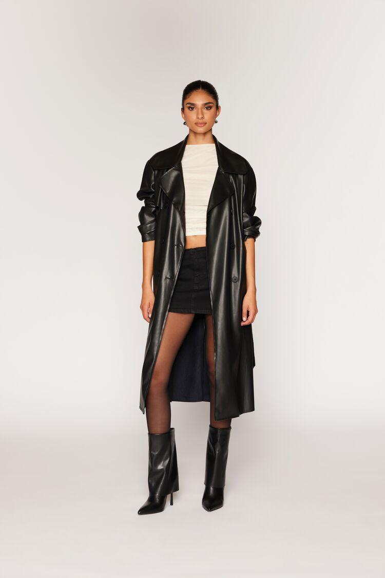 Faux Leather Notched Trench Coat | Forever 21 Product Image