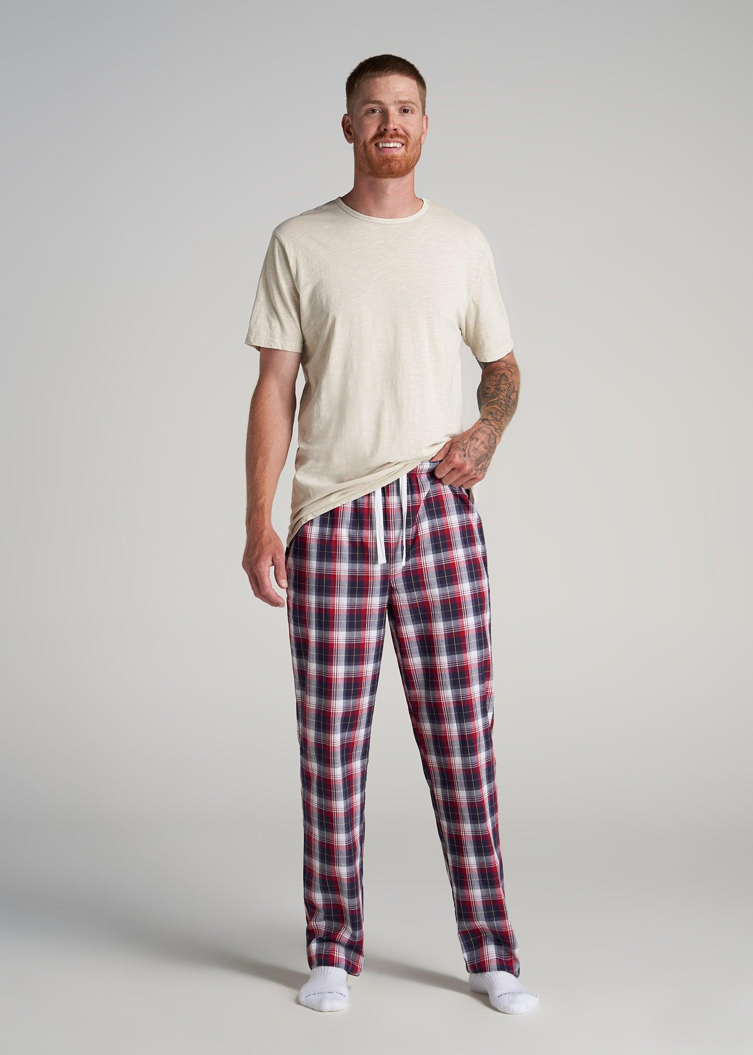 Woven Pajama Pants for Tall Men in Dark Blue & Red Plaid Product Image