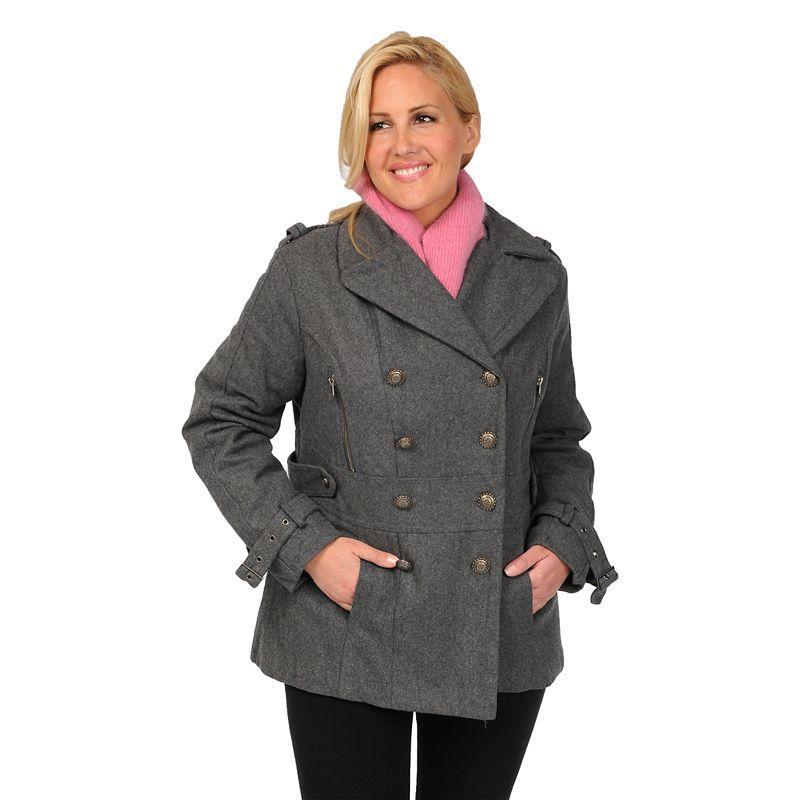 Plus Size Excelled Military Wool Blend Peacoat, Womens Grey Product Image