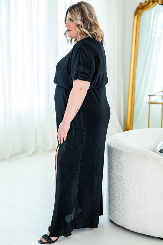 I Almost Do Black Plisse Short Sleeve Maxi Dress FINAL SALE Product Image