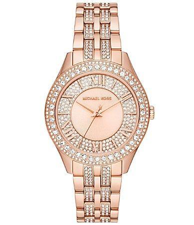 Michael Kors Womens Harlowe Three-Hand Analog Gold-Tone Stainless Steel Bracelet Watch Product Image