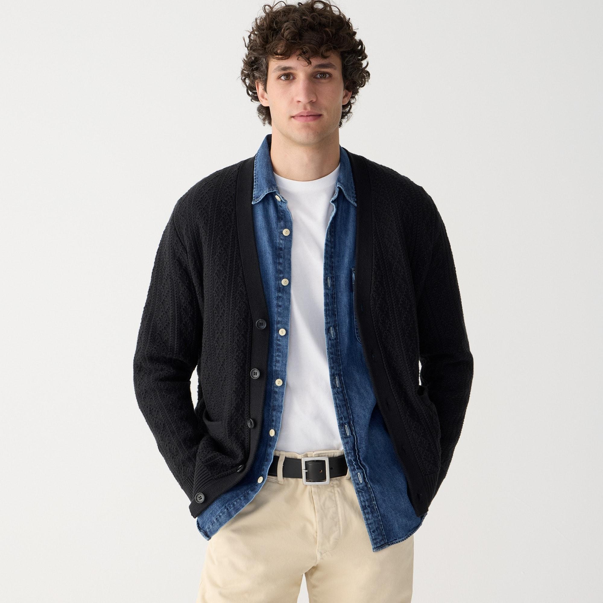 Heritage cotton pointelle-stitch cardigan sweater Product Image