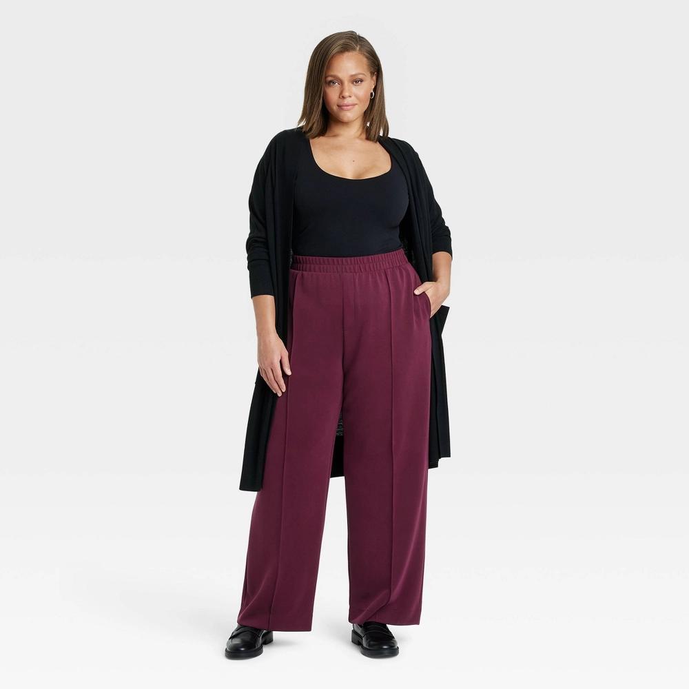 Womens High-Rise Straight Leg Pull-On Pants - A New Day Burgundy XXL Product Image