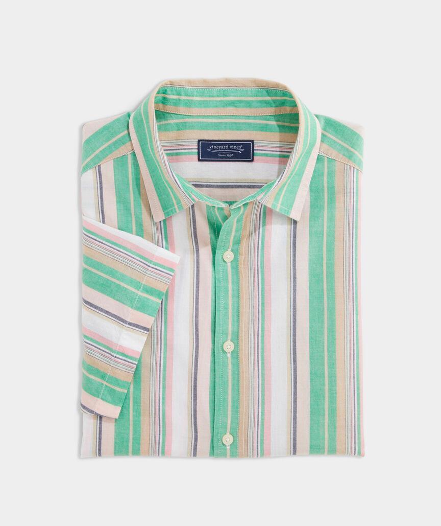 Cotton Short-Sleeve Awning Stripe Shirt Product Image