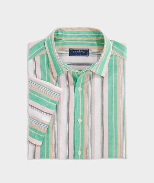 Cotton Short-Sleeve Awning Stripe Shirt Product Image