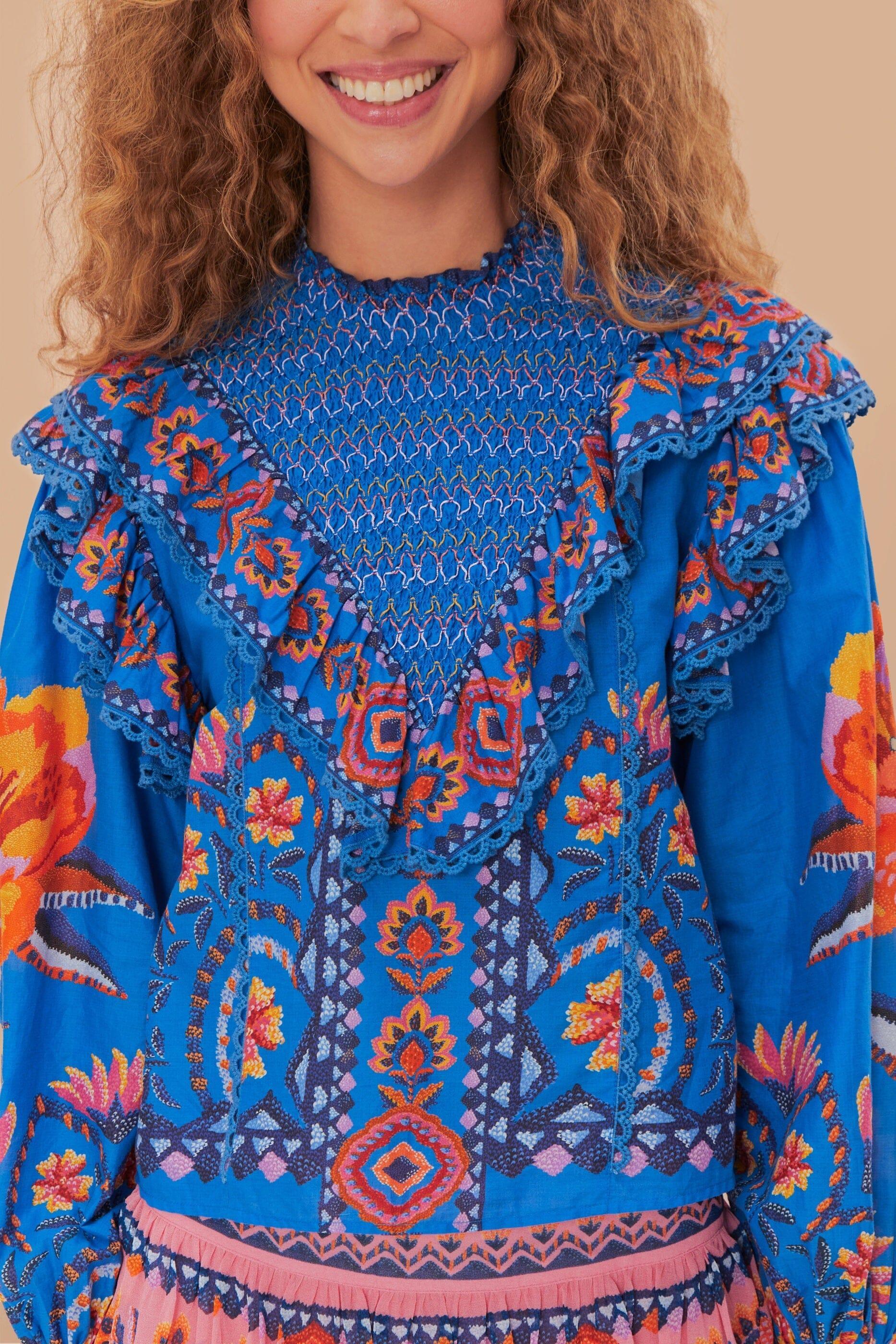 Blue Lucy Floral Tapestry Blouse, LUCY FLORAL TAPESTRY BLUE / XXS Product Image