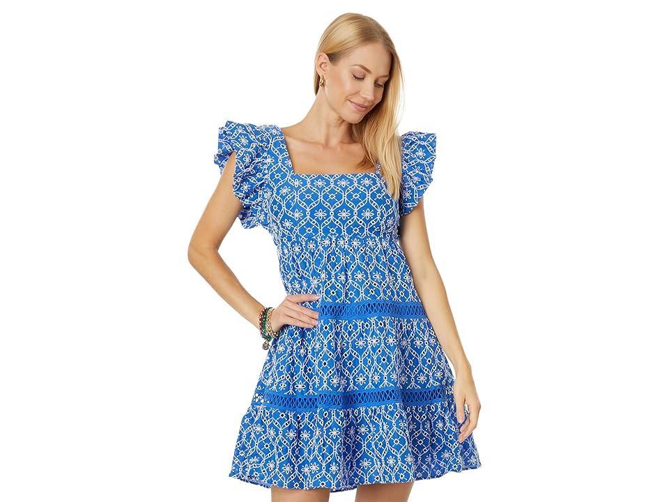 Lilly Pulitzer Morrie Ruffle Sleeve Eyelet Grotto Flutter Eyelet) Women's Clothing Product Image