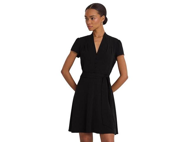 Lauren Ralph Lauren Womens Belted Georgette Short-Sleeve Dress Product Image