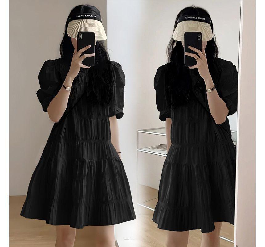 Maternity Short-Sleeve Crew Neck Plain Ruched Mini A-Line Dress Product Image