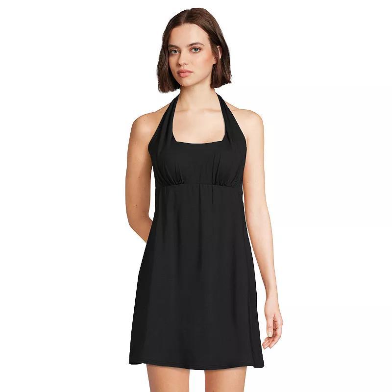 Women's Lands' End Chlorine Resistant Square Neck Halter Swim Dress, Size: Medium, Black Product Image