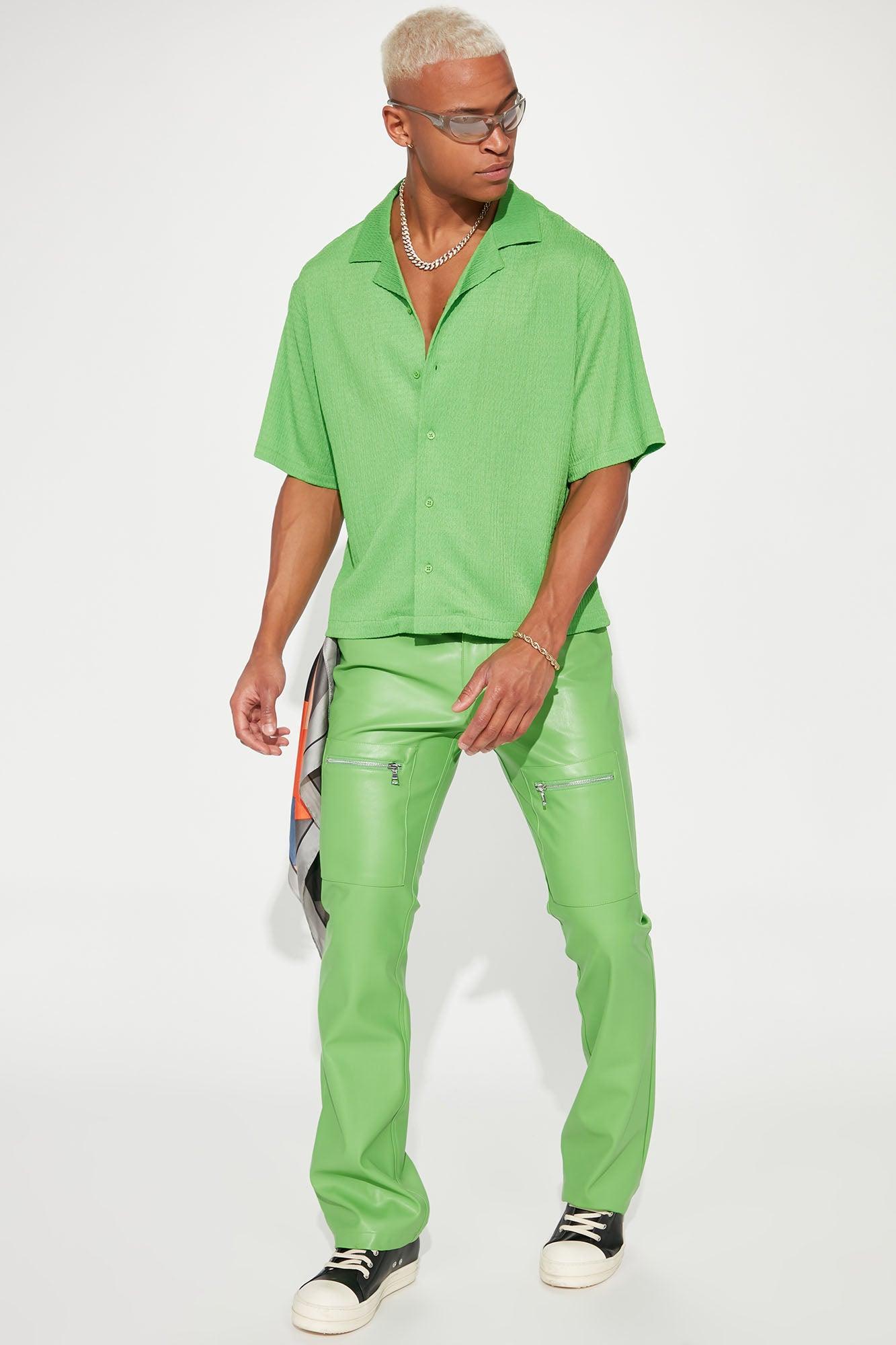 You Can Feel It Textured Short Sleeve Button Up - Green Product Image