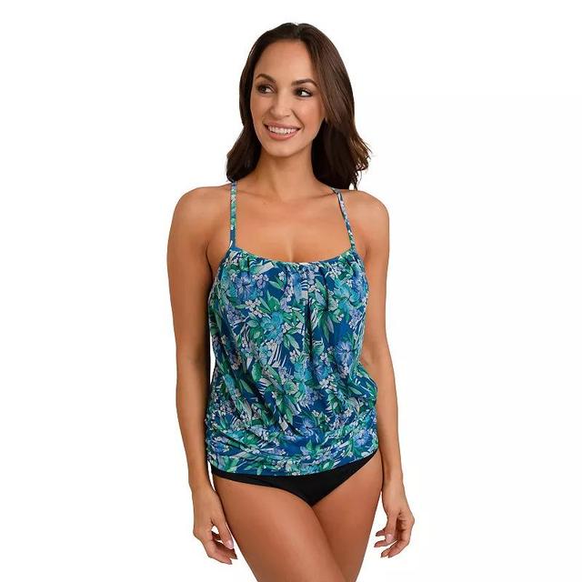 Womens Fit 4 U Tropical Print Mesh Racerback Blouson Tankini Top Product Image