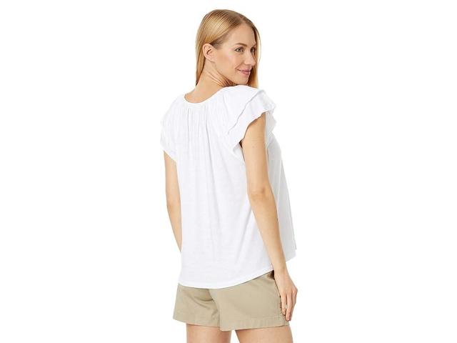 Lilla P Ruffle Sleeve Keyhole Top (White) Women's T Shirt Product Image