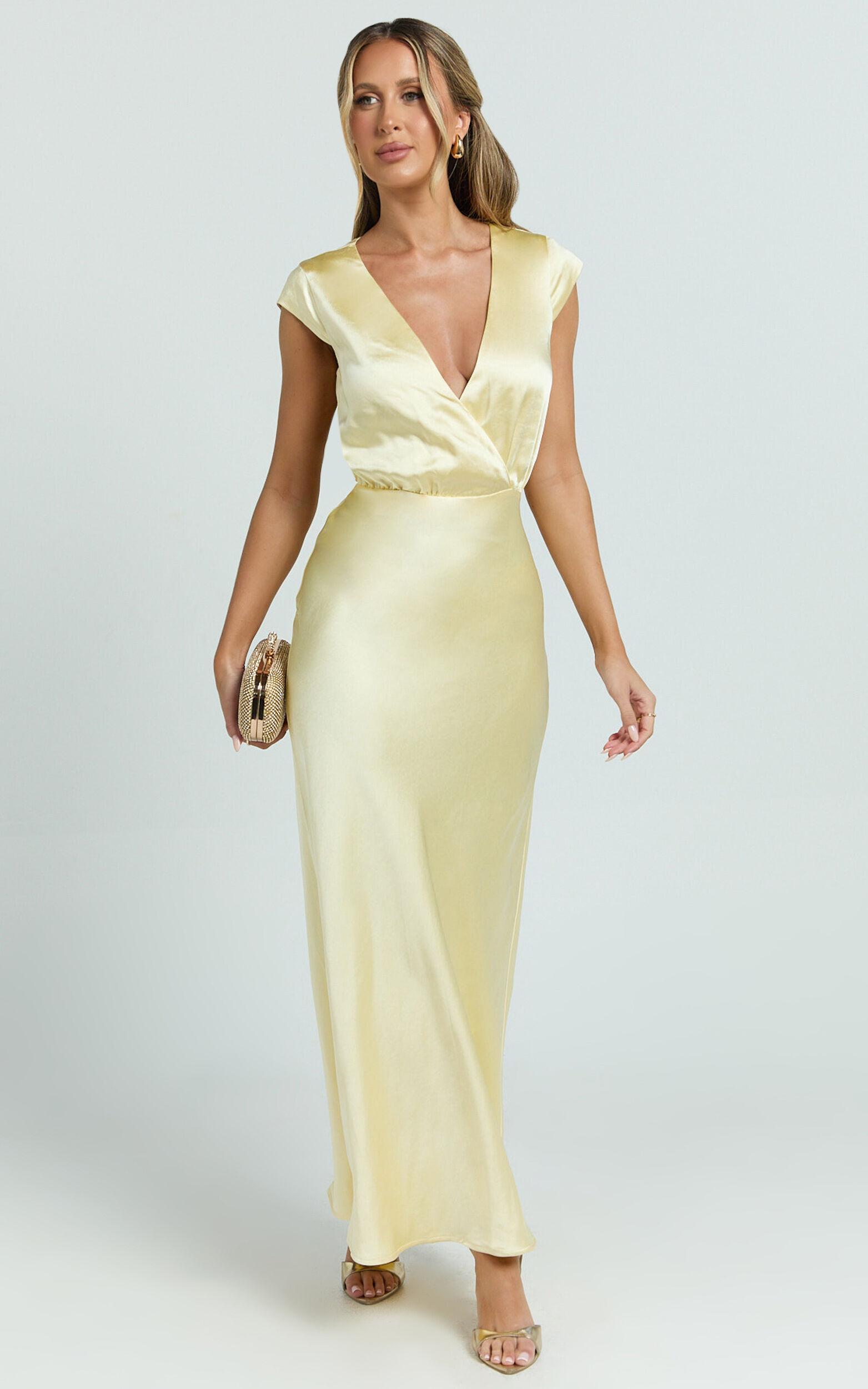 Hailey Maxi Dress - Cap Sleeve V Neck Dress in Lemon Product Image