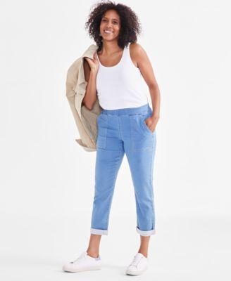 Petite Mid-Rise Pull-On Straight-Leg Jeans, Created for Macy's Product Image