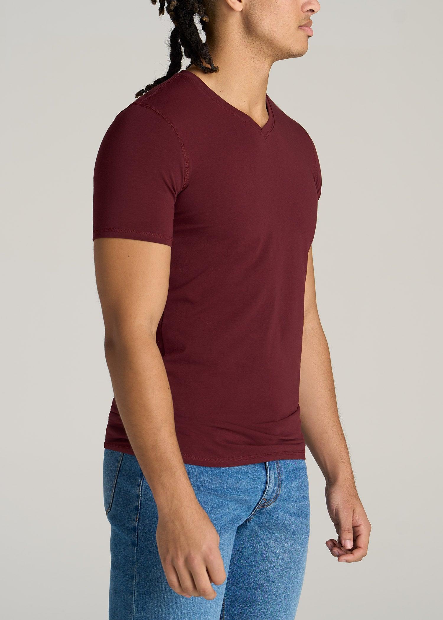 The Essential SLIM-FIT V-Neck Men's Tall Tees in Garnet Red Male Product Image