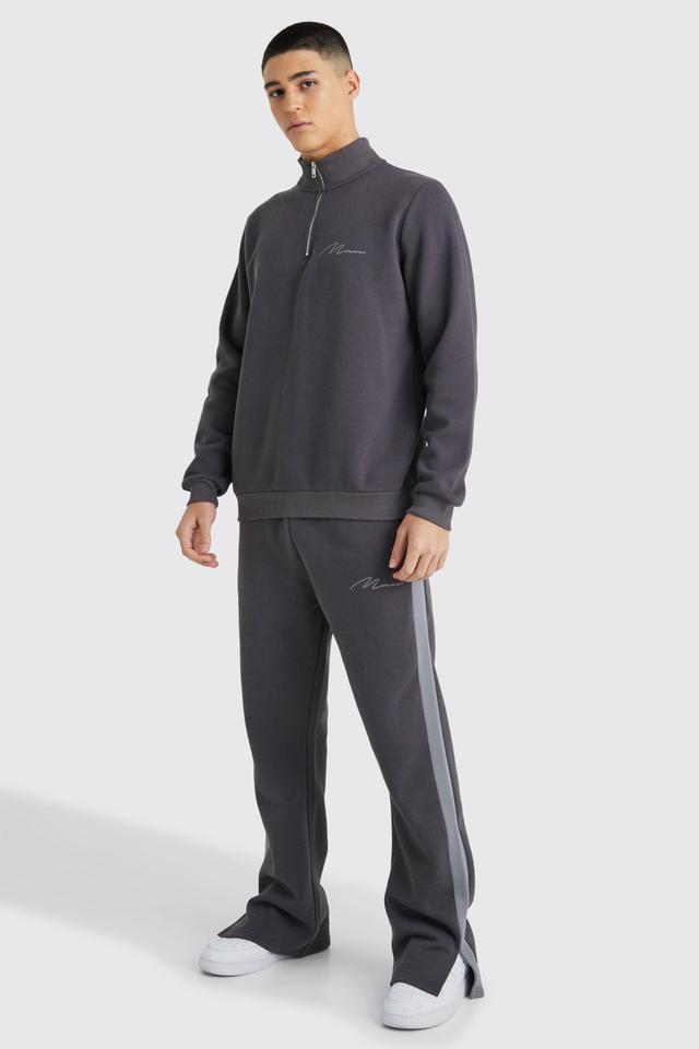 Man Signature 1/4 Zip Sweatshirt Gusset Tracksuit | boohooMAN USA Product Image