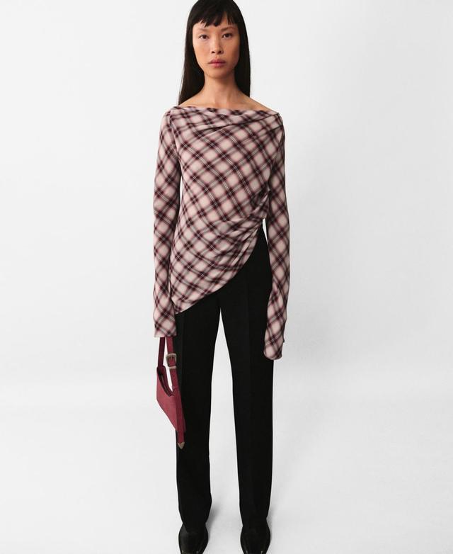 Mango Womens Asymmetric Checked Blouse Product Image