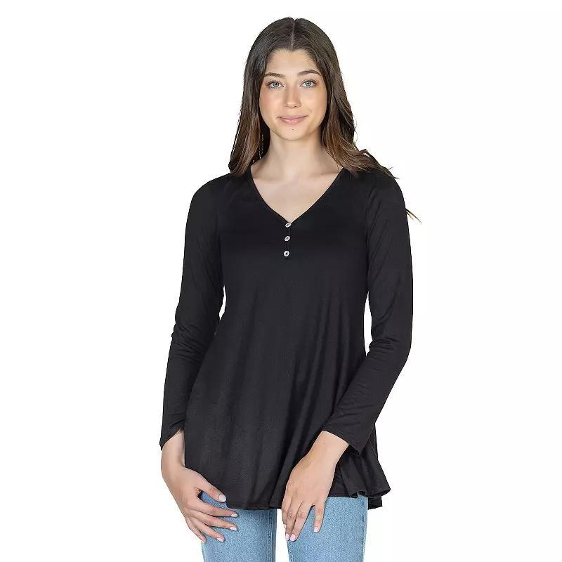 Womens 24Seven Comfort Apparel Flared Henley Tunic Top Product Image