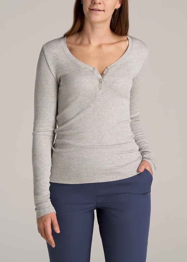 Tall Women's FITTED Ribbed Long Sleeve Henley in Grey Mix Product Image