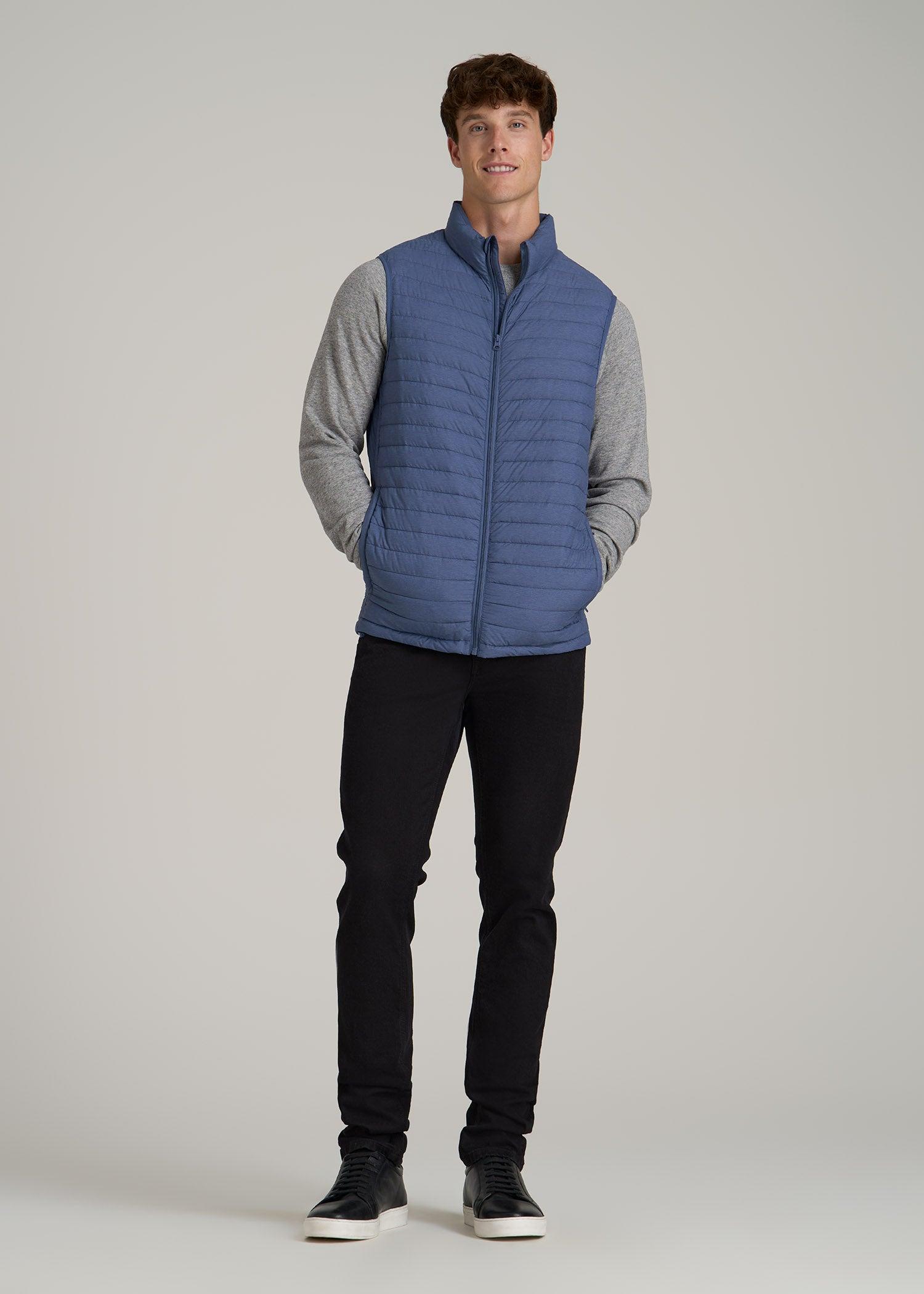 Tall Men's Packable Puffer Vest in Steel Blue Male Product Image