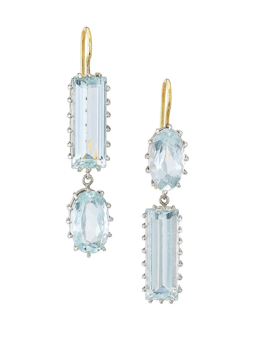 Womens Two-Tone 18K Gold & Aquamarine Drop Earrings Product Image