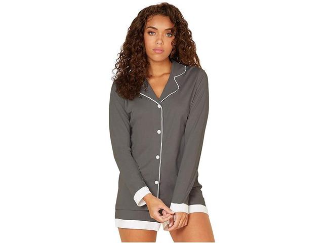 Cosabella Bella Long Sleeve Top Boxer PJ Set (Anthracite/Ivory) Women's Pajama Sets Product Image