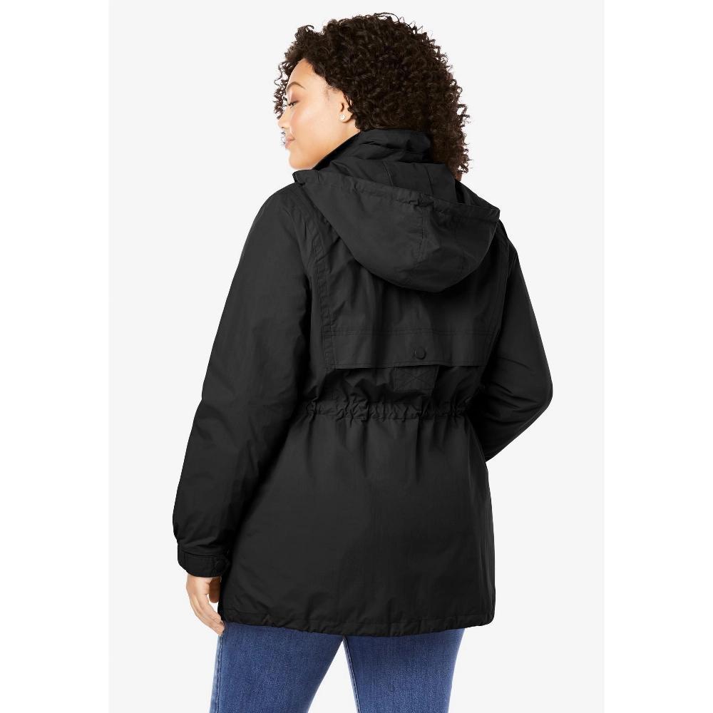 Woman Within Women's Plus Size Fleece-Lined Taslon Anorak - 1X, Black Product Image