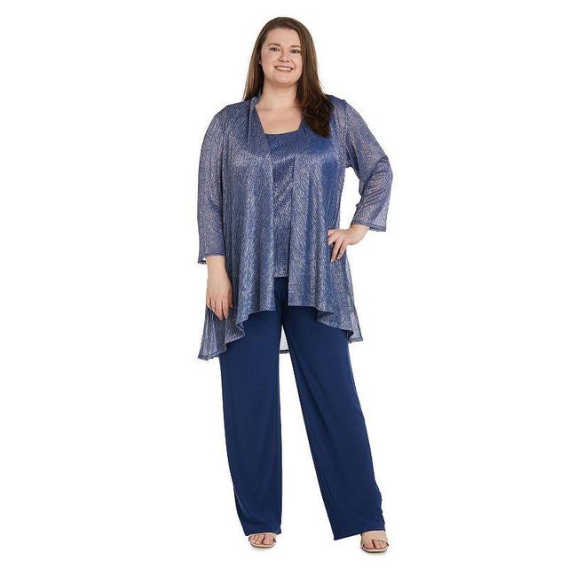 Plus Size R&M Richards 3-Piece Crinkly Camisole Tank Top, Cardigan & Duster Pants Set, Womens Product Image